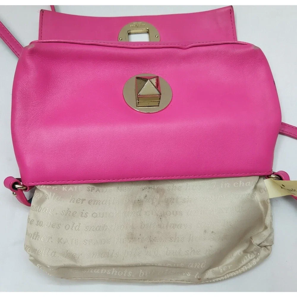 Kate Spade New York Pink Leather Turnlock Flap Closure Crossbody Bag